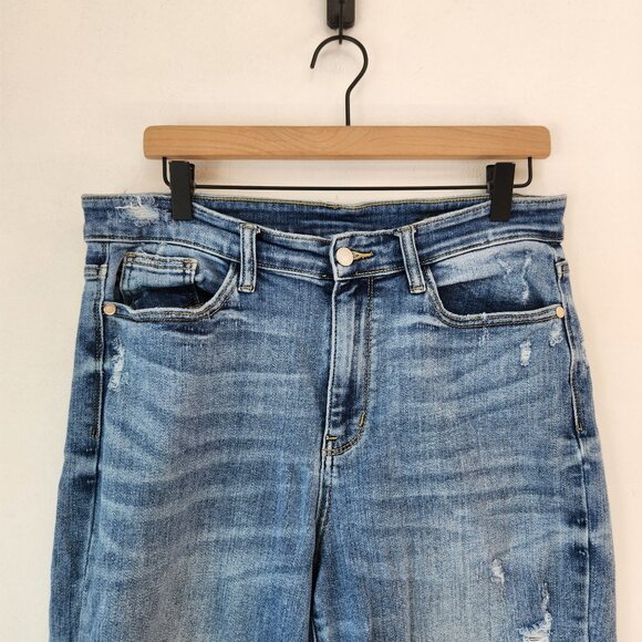 Judy Blue Wide Leg Distressed Jeans Medium Wash Denim Boyrfriend Relaxed 30 - Picture 3 of 11